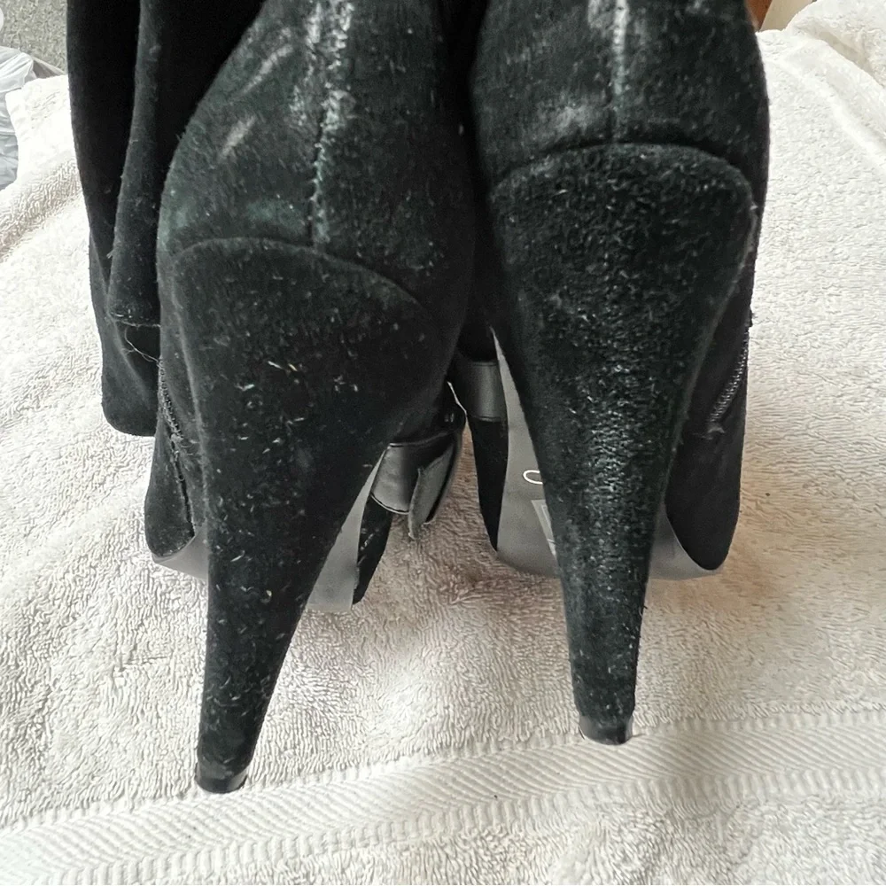 ALDO black suede knee strappy buckle heel boots women size 36